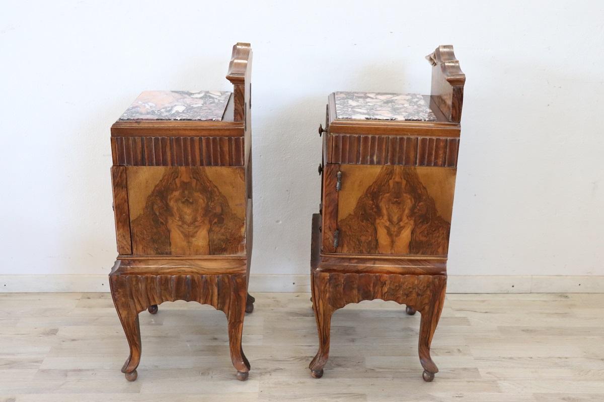 Italian Art Deco Pair of Nightstands with Marble Top For Sale 8