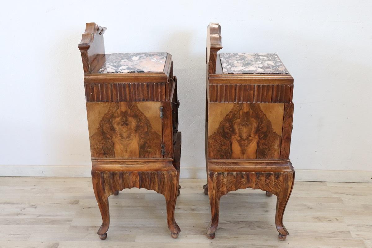 Italian Art Deco Pair of Nightstands with Marble Top For Sale 10