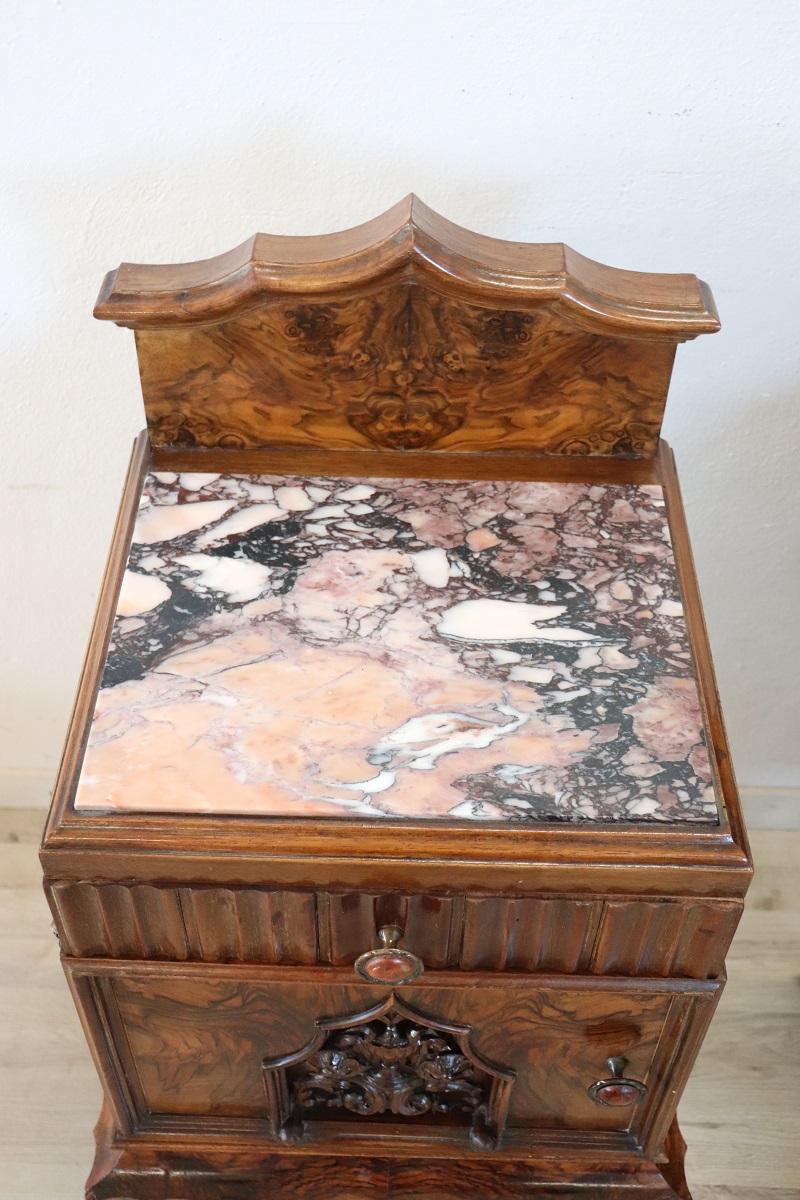 Early 20th Century Italian Art Deco Pair of Nightstands with Marble Top For Sale