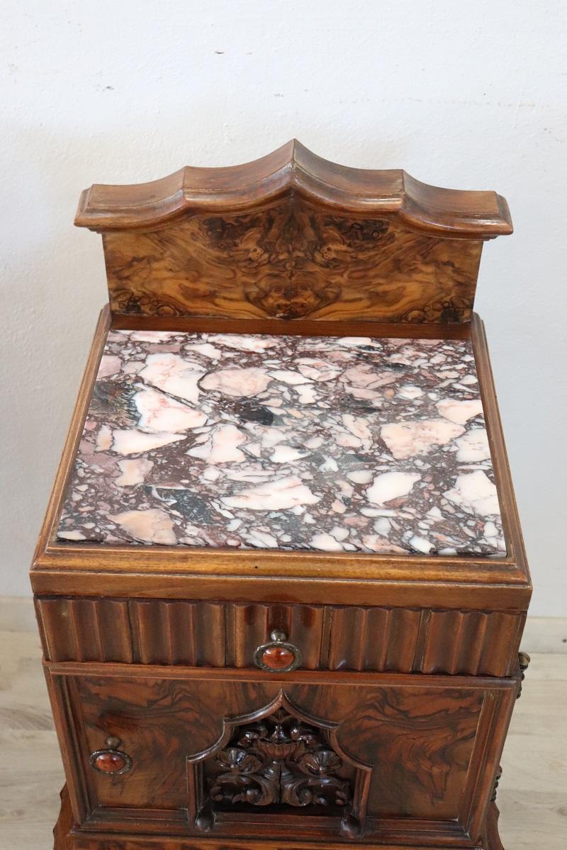 Italian Art Deco Pair of Nightstands with Marble Top For Sale 2
