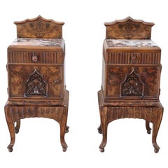Used Italian Art Deco Pair of Nightstands with Marble Top