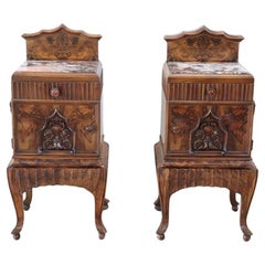 Italian Art Deco Pair of Nightstands with Marble Top