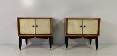 Italian Art Deco Pair of Parchment, Maple and Walnut Briar Nightstands, 1940s