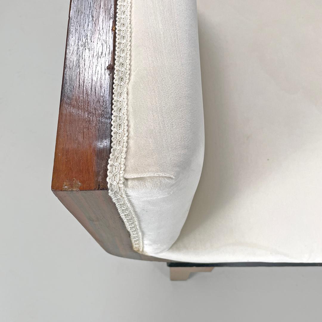 Paire de poufs Art Déco italiens en bois et velours crème, années 1930 en vente 4
