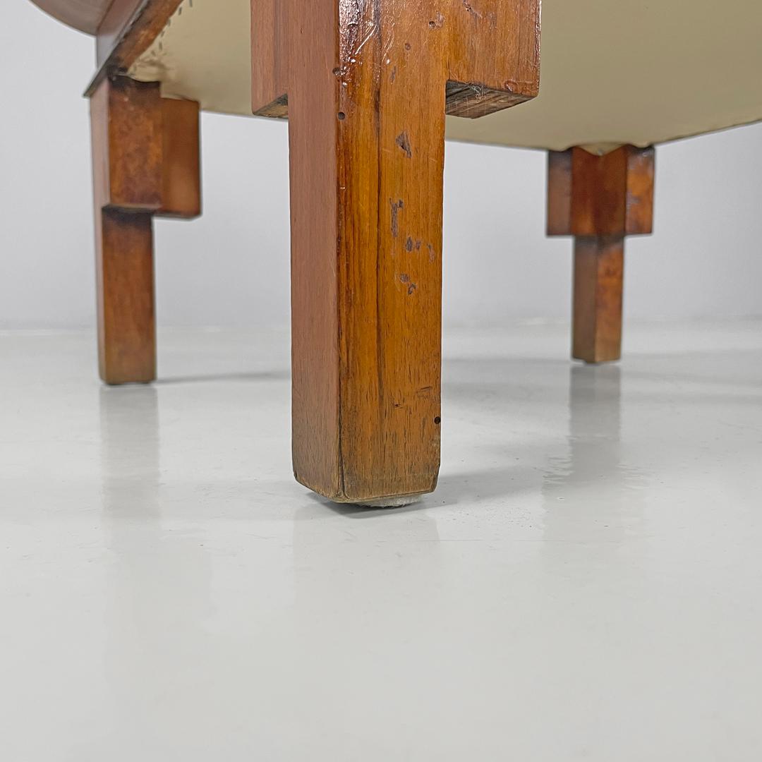 Paire de poufs Art Déco italiens en bois et velours crème, années 1930 en vente 12