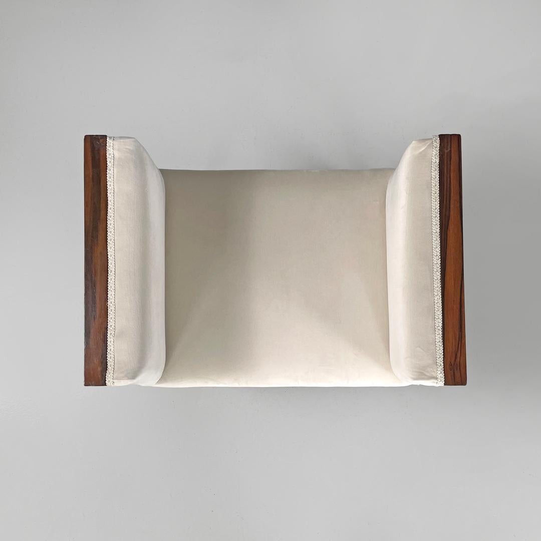 Paire de poufs Art Déco italiens en bois et velours crème, années 1930 en vente 1