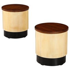 Italian Art Deco Pair of Vellum and Wood Stools, Italy, circa 1940