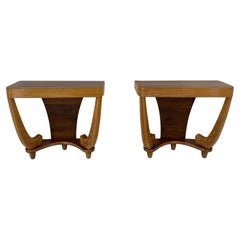 Italian Art Deco Pair of Walnut and Maple Consoles, Attr. to Colli, 1930s