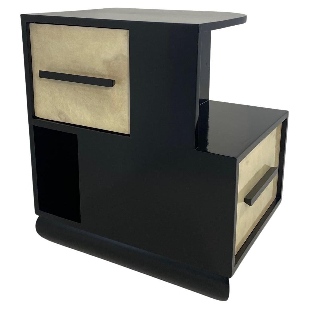 Italian Art Deco Parchment and Black Lacquer Cabinet, 1940s For Sale