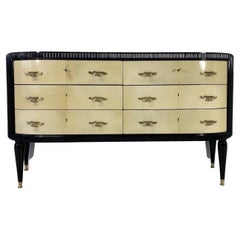 Vintage Italian Art Deco Parchment and Black Lacquer Dresser, 1940s