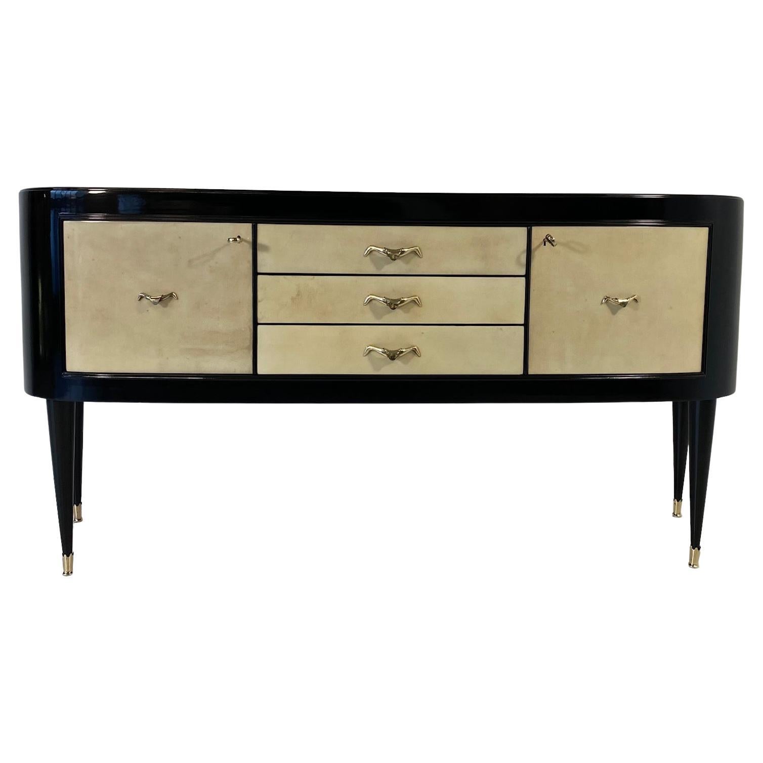 Italian Art Deco Parchment and Black Lacquer Sideboard, 1950s
