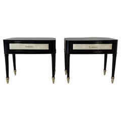 Italian Art Deco Parchment and Black Lacquered Nightstands, 40s, attr. to Buffa