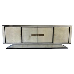 Italian Art Deco Parchment and Brass Sideboard, 1930s