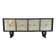 Italian Art Deco Parchment and Brass Sideboard, 1940s