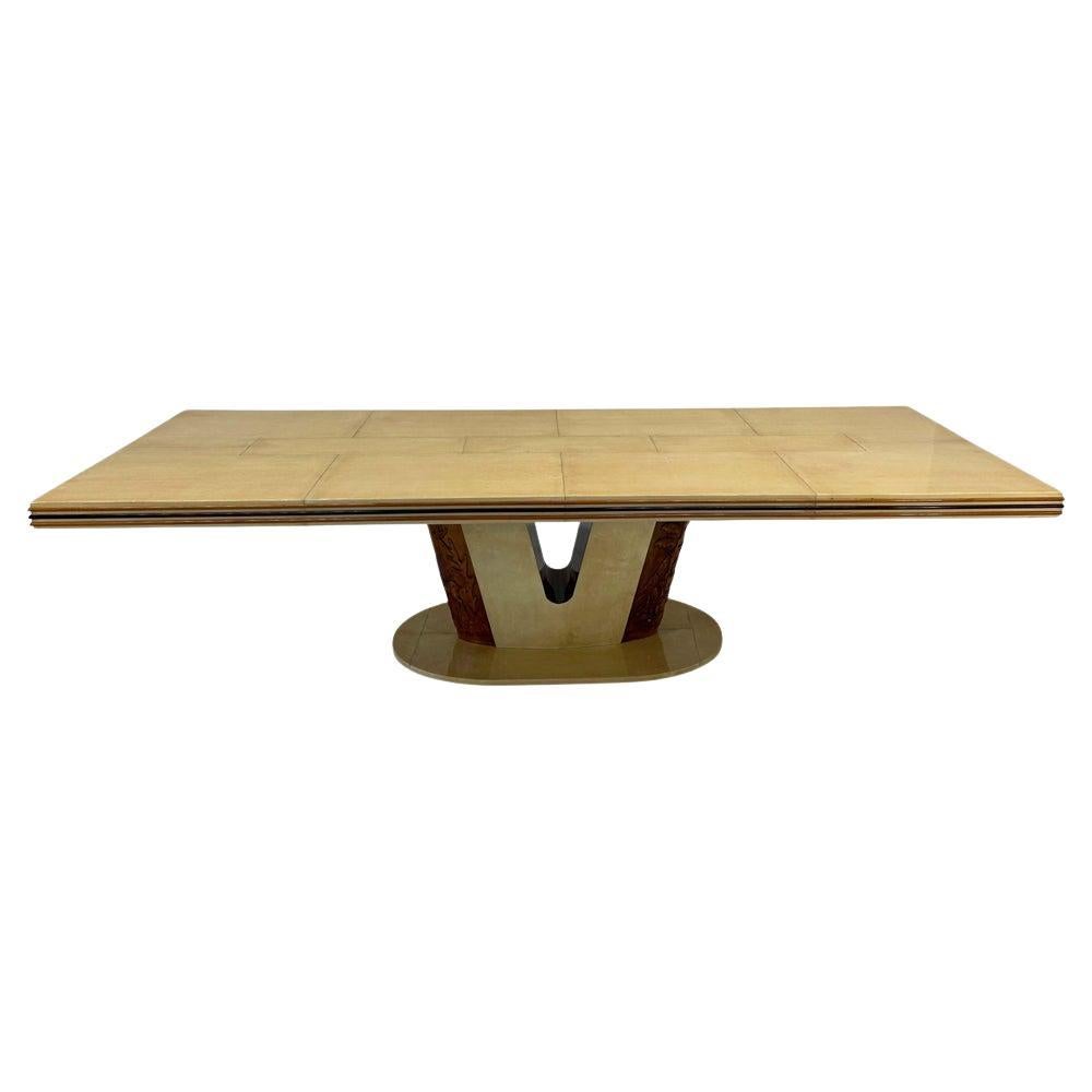 Italian Art Deco Parchment and Carved Maple Table, 1930s