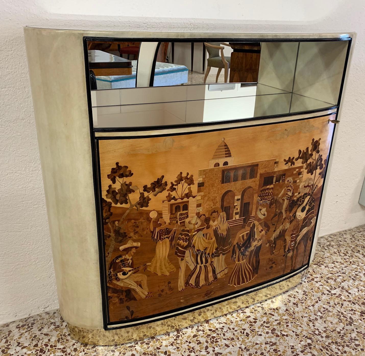 Italian Art Deco Parchment and Inlaid Cabinet by Vittorio Dassi, 1940s 1