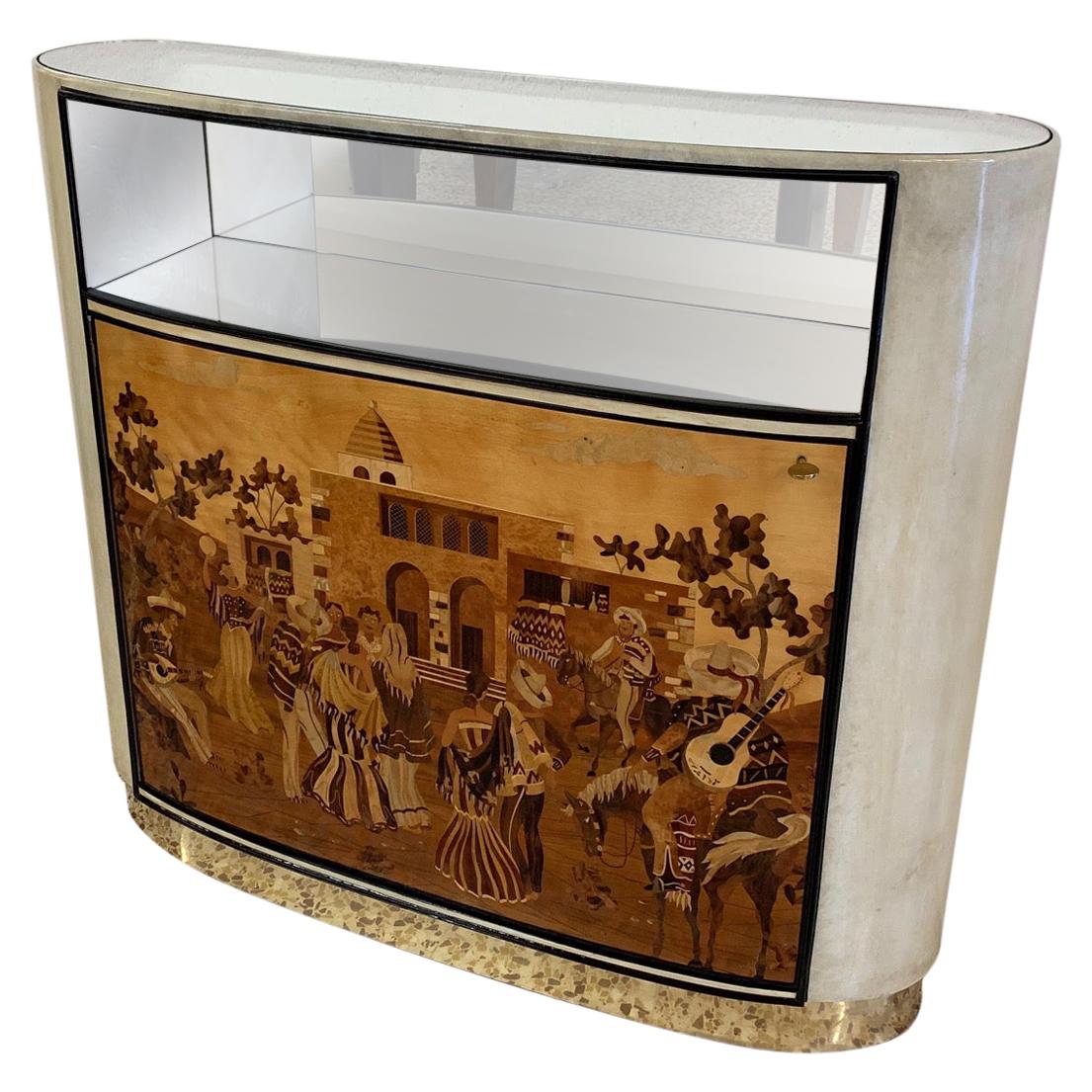 Italian Art Deco Parchment and Inlaid Cabinet by Vittorio Dassi, 1940s