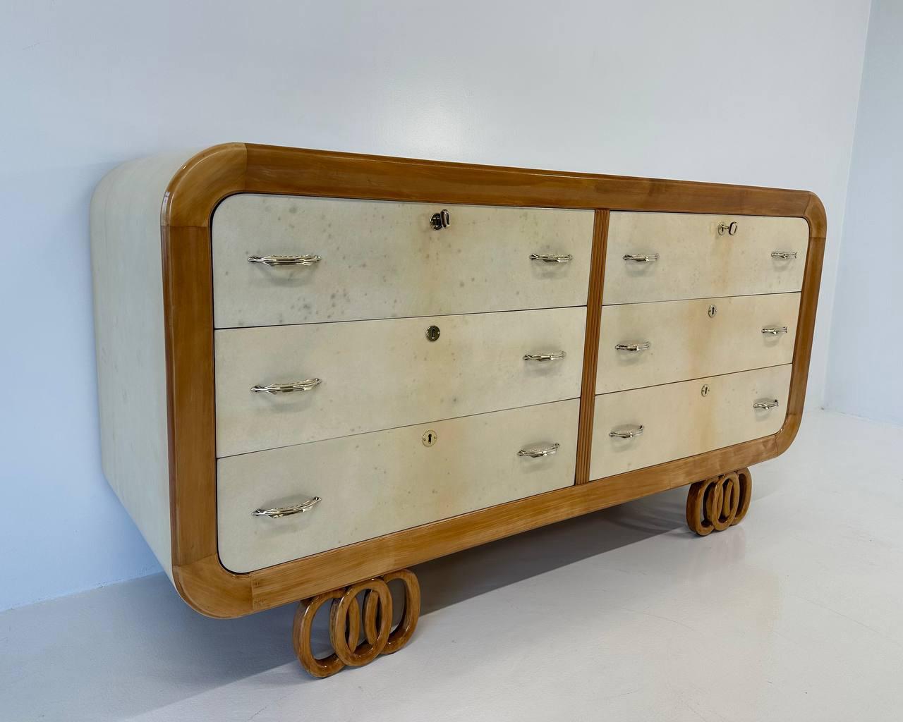Mid-20th Century Italian Art Deco Parchment and Maple Dresser, 1930s For Sale