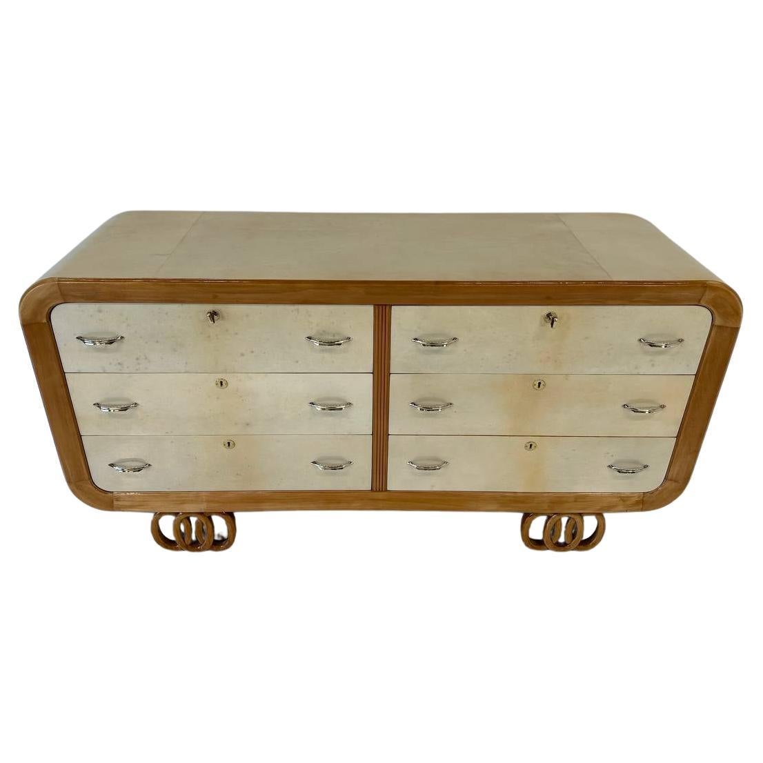 Italian Art Deco Parchment and Maple Dresser, 1930s For Sale