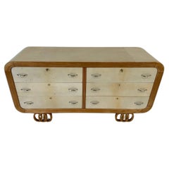 Vintage Italian Art Deco Parchment and Maple Dresser, 1930s