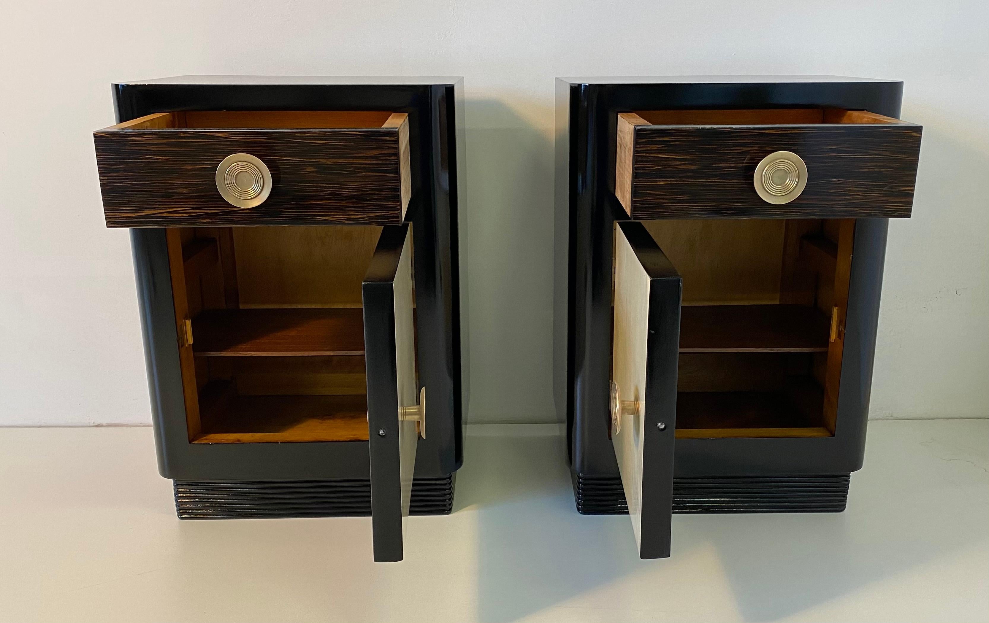 Italian Art Deco Parchment and Palm Wood Nightstands, 1930s 2