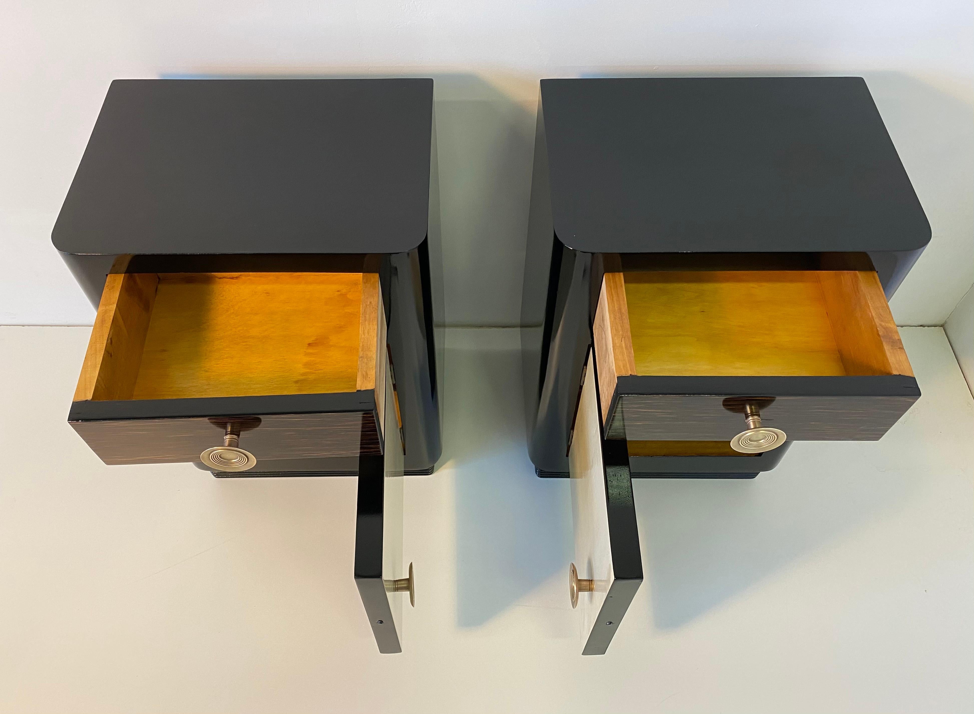 Italian Art Deco Parchment and Palm Wood Nightstands, 1930s 3