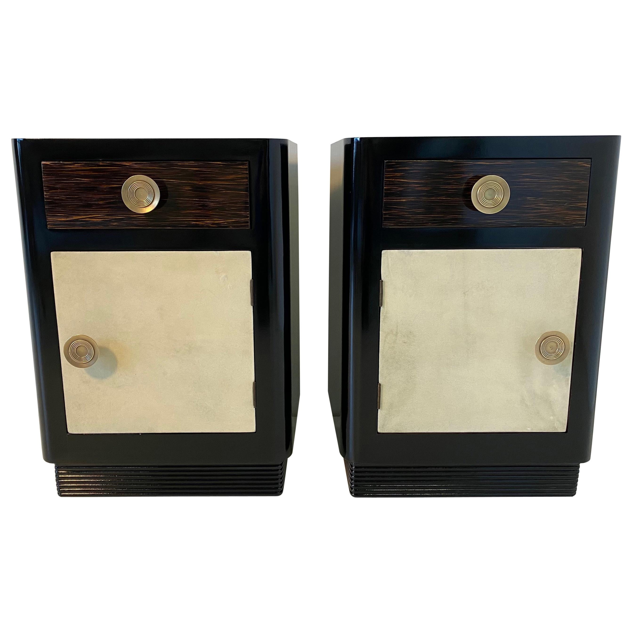 Italian Art Deco Parchment and Palm Wood Nightstands, 1930s