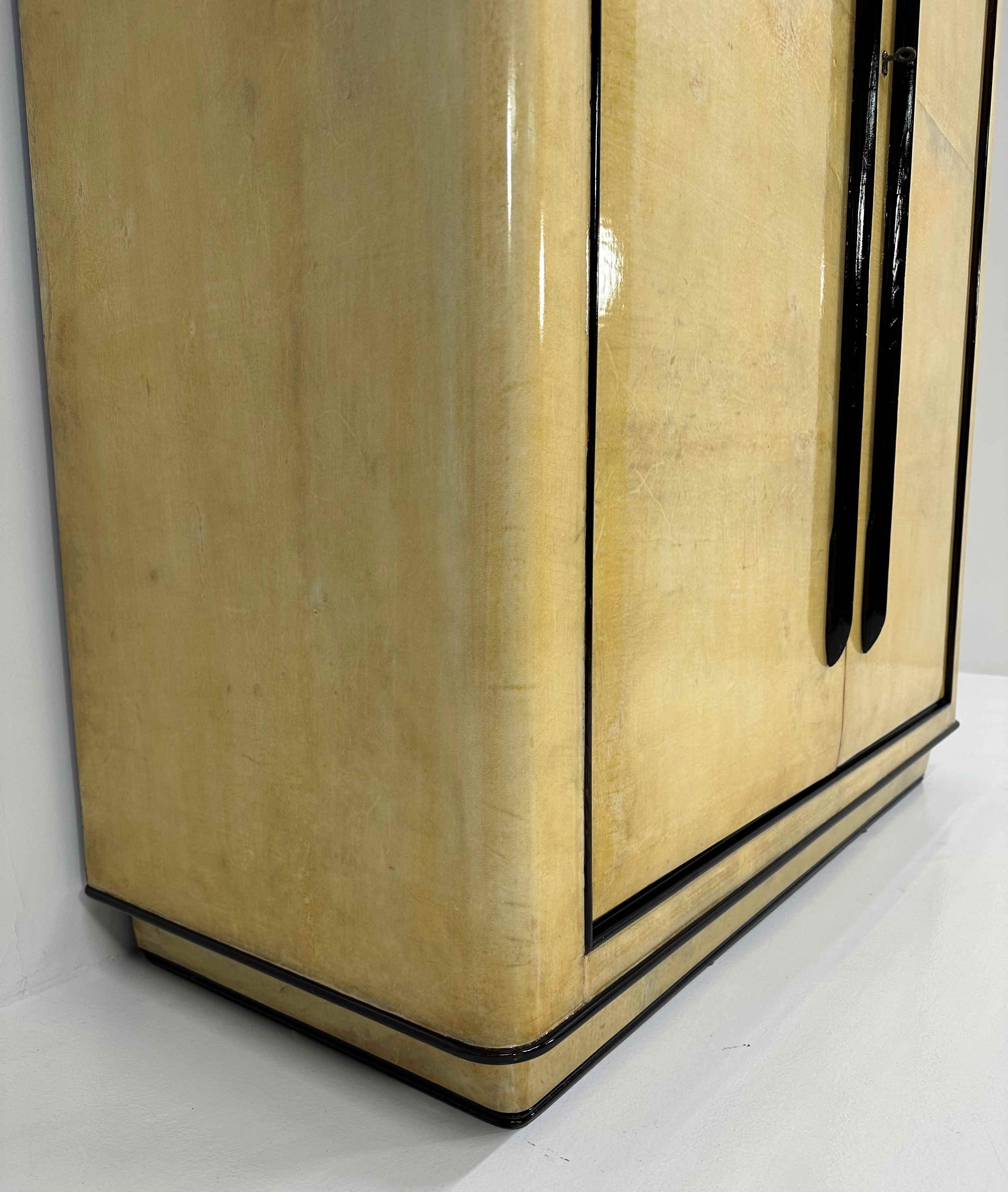 Italian Art Deco Parchment and Walnut Dye Armoire, att. to Ulrich, 1930s For Sale 1