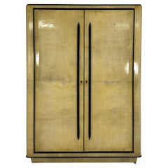 Used Italian Art Deco Parchment and Walnut Dye Armoire, att. to Ulrich, 1930s