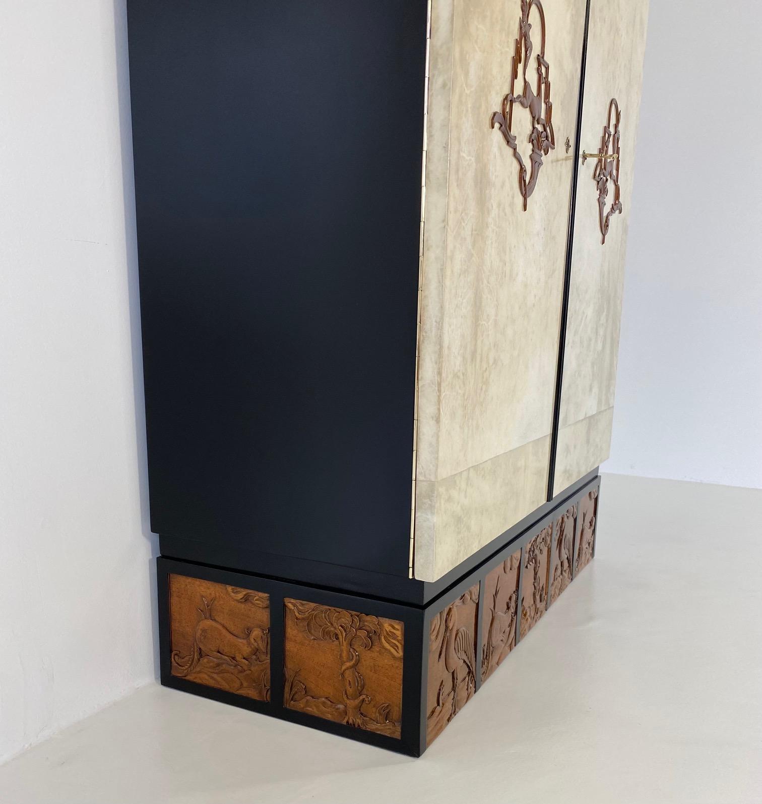 Parchment Paper Italian Art Deco Parchment and Walnut Inlays Cabinet, 1930s