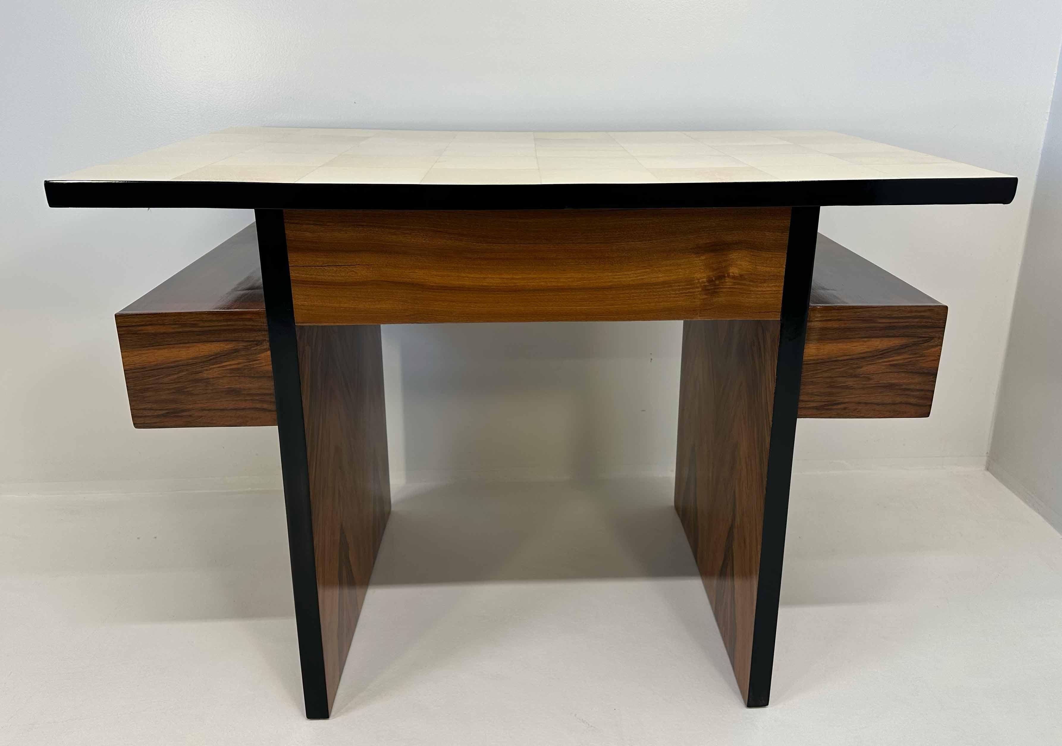 Italian Art Deco Parchment and Walnut Root Desk, 1940s 6