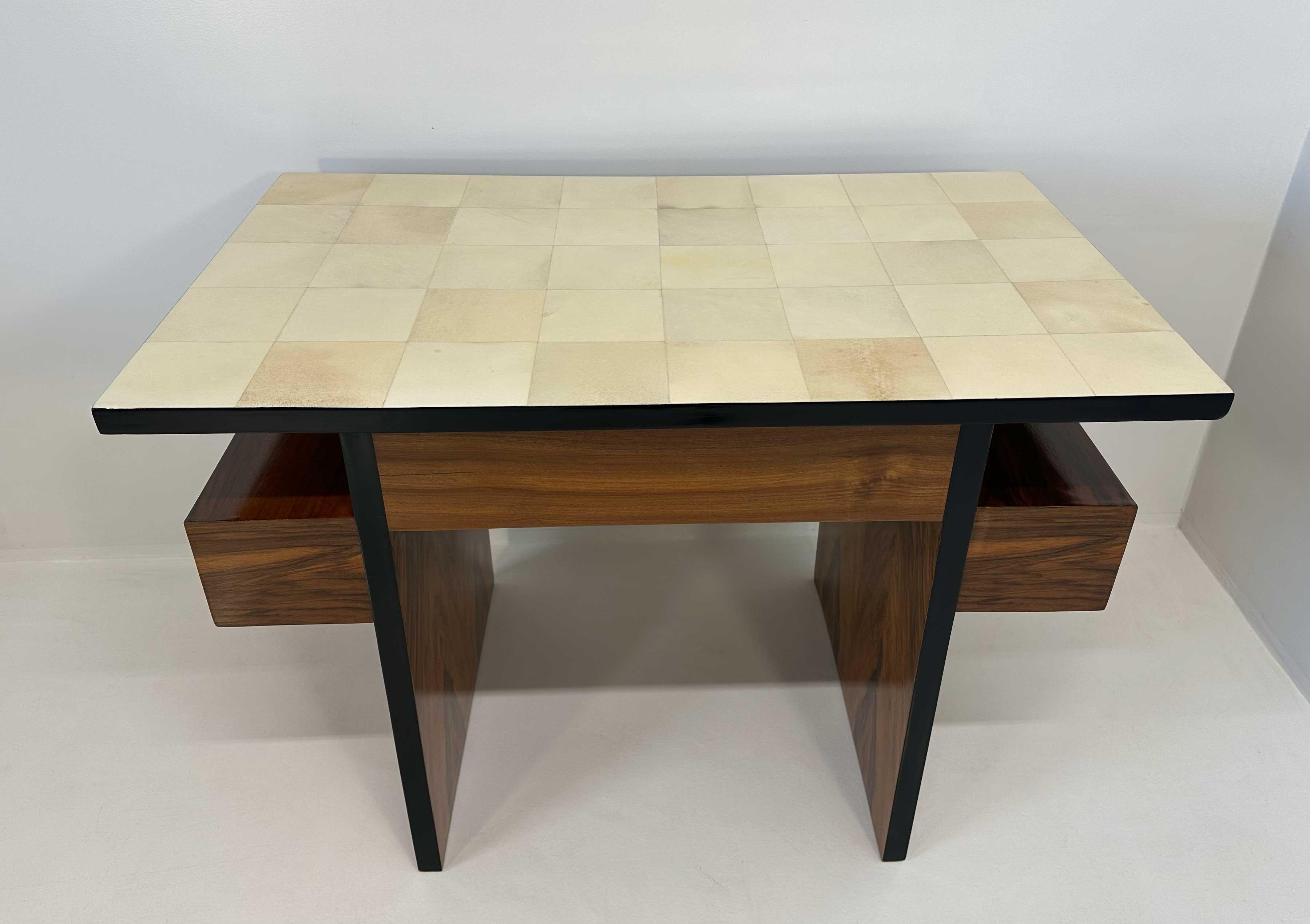 Italian Art Deco Parchment and Walnut Root Desk, 1940s 7