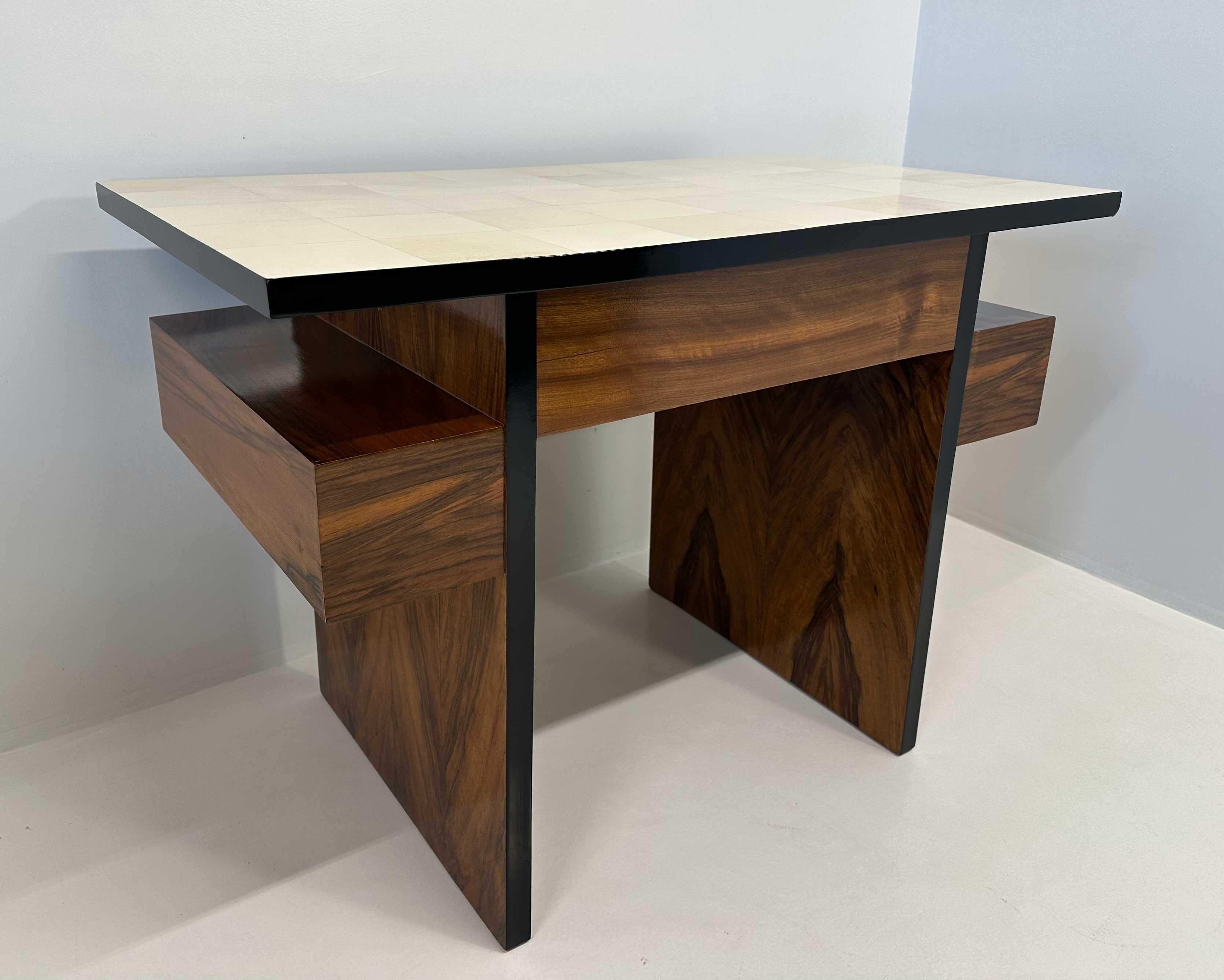 Italian Art Deco Parchment and Walnut Root Desk, 1940s 8