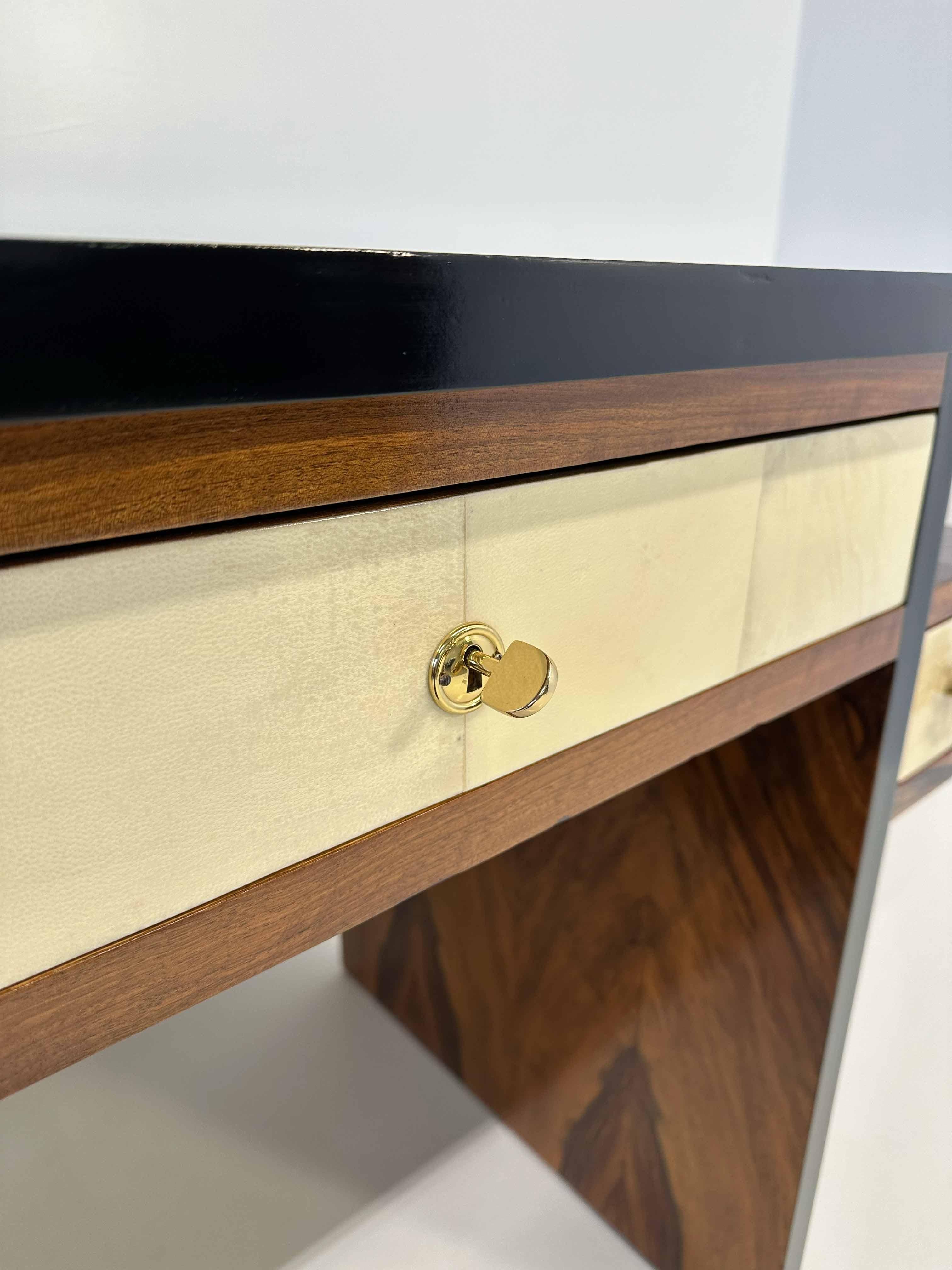 Italian Art Deco Parchment and Walnut Root Desk, 1940s 3
