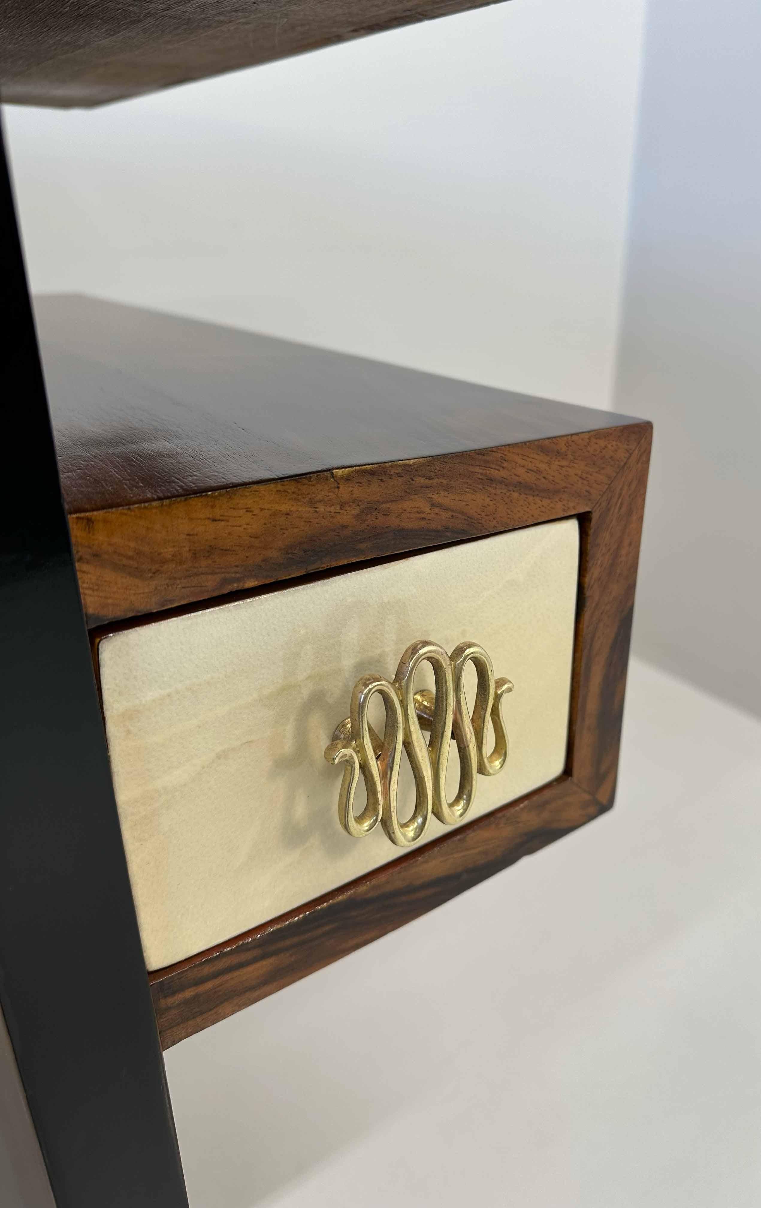 Italian Art Deco Parchment and Walnut Root Desk, 1940s 4