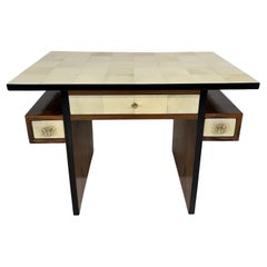 Italian Art Deco Parchment and Walnut Root Desk, 1940s