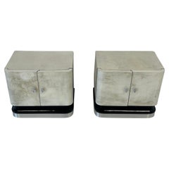 Italian Art Deco Parchment, Black Lacquer and Chrome Nightstands, 1930s