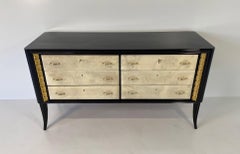 Italian Art Deco Parchment, Black Lacquer and Gold Leaf Dresser, 1940s