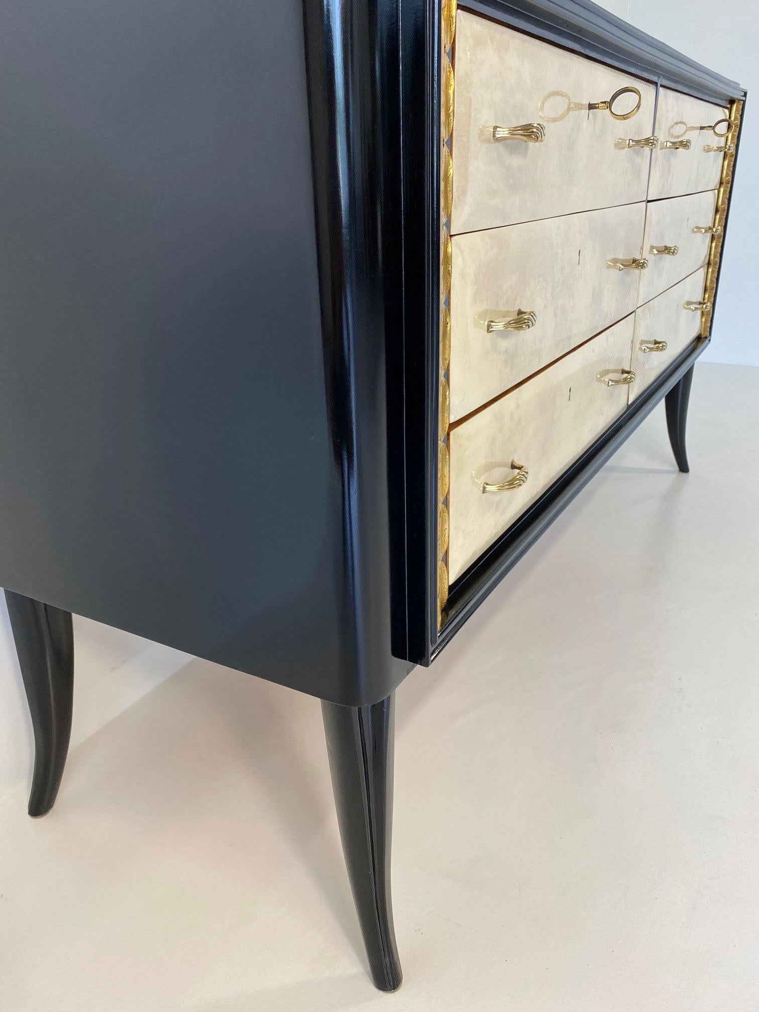 Italian Art Deco Parchment, Black Lacquer and Gold Leaf Dresser, 1940s 2