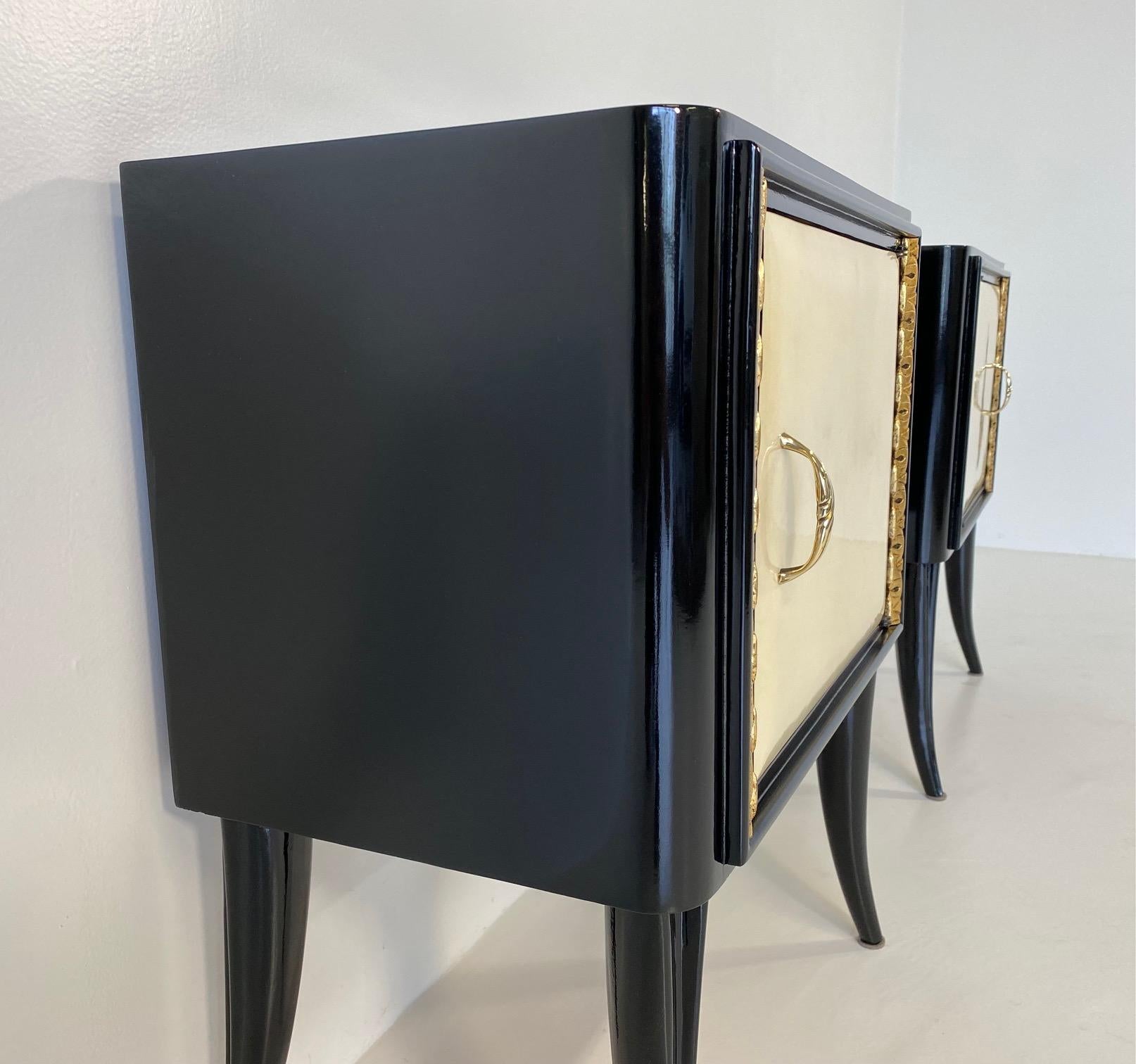 Italian Art Deco Parchment, Black Lacquer and Gold Leaf Nightstands, 1940s 1