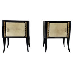 Italian Art Deco Parchment, Black Lacquer and Gold Leaf Nightstands, 1940s