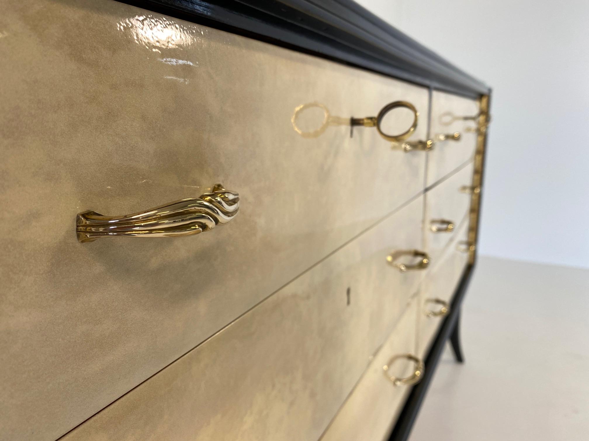 Italian Art Deco Parchment, Black Lacquer and Gold Leaf Dresser, 1940s 6