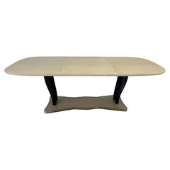 Italienischer Art-Deco-Tisch aus Pergament, Messing und schwarzem Lack, Attr. zu Dassi, 40er Jahre