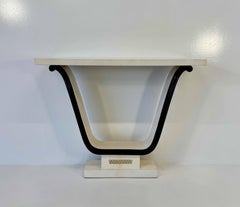 Console italienne Art Déco en parchemin, laiton et noir, dans le style de Borsani, années 40