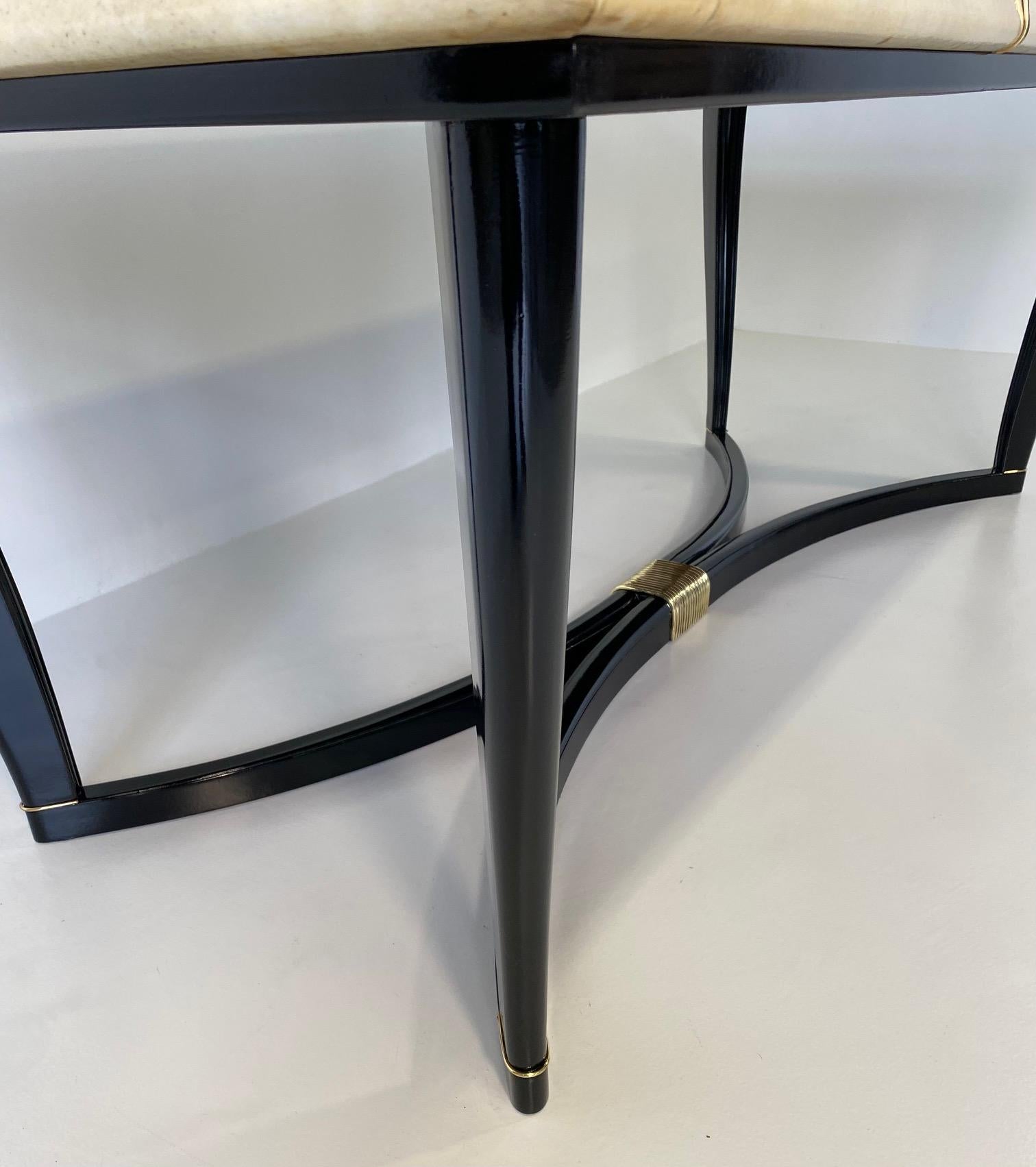 Italian Art Deco Parchment, Brass, Black Lacquer and Glass Top, 1940s 4