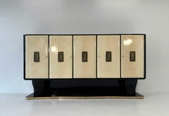 Italian Art Deco Parchment, Bronze and Black Sideboard By V. Dassi, 1940s