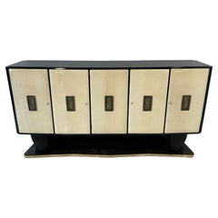 Italian Art Deco Parchment, Bronze and Black Sideboard By V. Dassi, 1940s