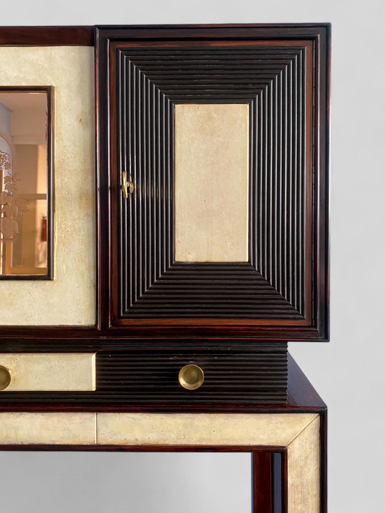 Italienische Pergamentschrank-Bar im Art déco-Stil, Osvaldo Borsani zugeschrieben, 1940er Jahre im Angebot 5