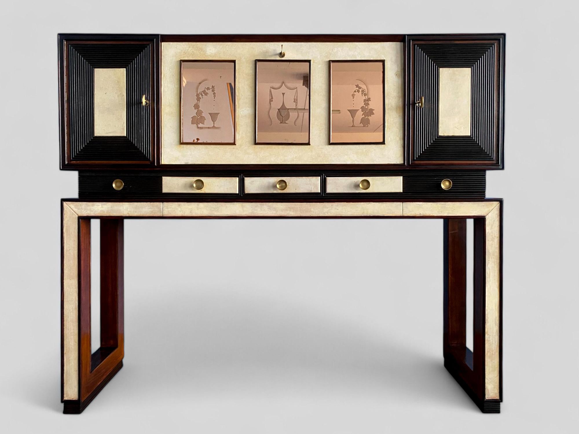 Italienische Pergamentschrank-Bar im Art déco-Stil, Osvaldo Borsani zugeschrieben, 1940er Jahre im Angebot 6