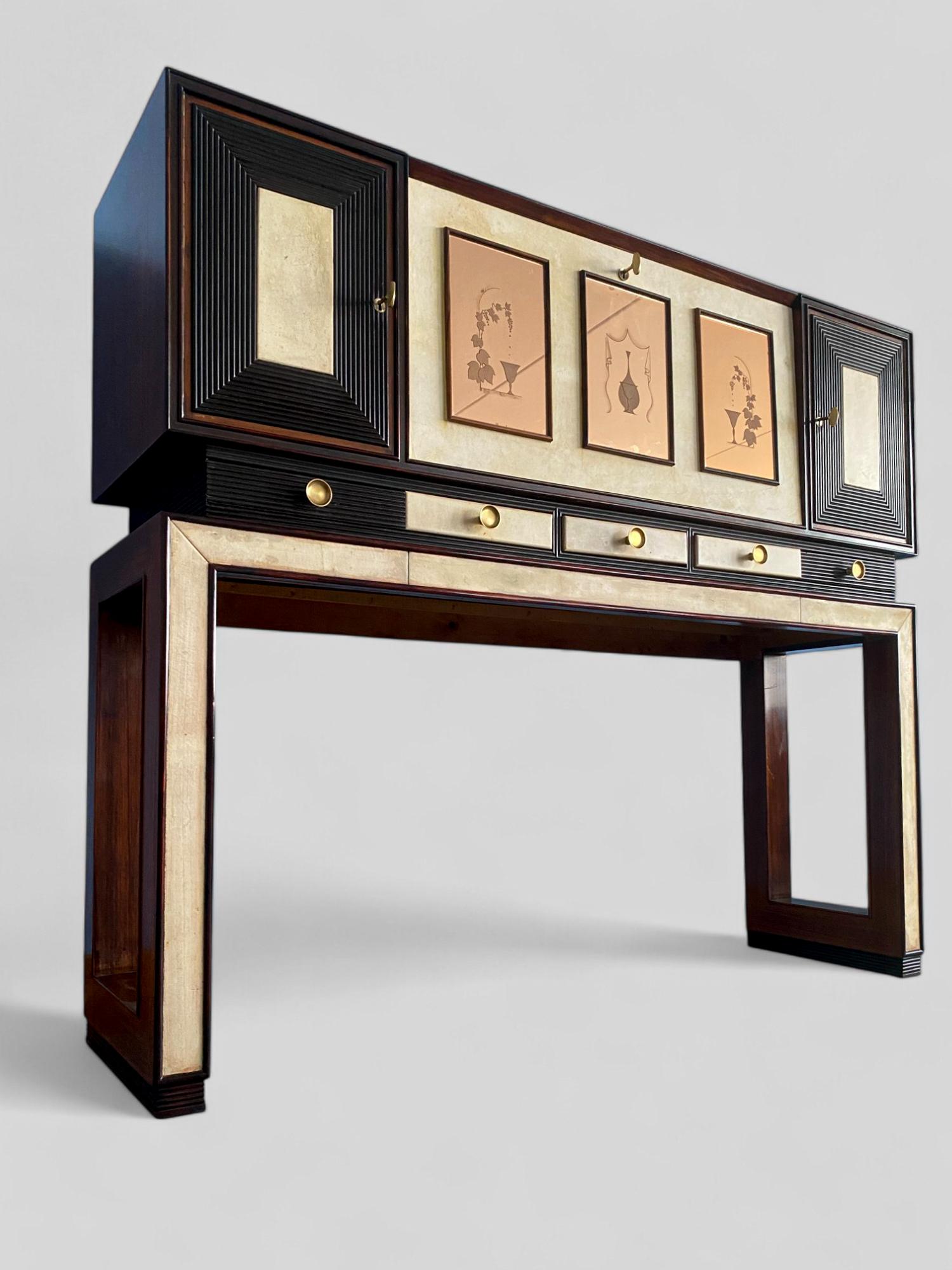 Italienische Pergamentschrank-Bar im Art déco-Stil, Osvaldo Borsani zugeschrieben, 1940er Jahre im Angebot 8